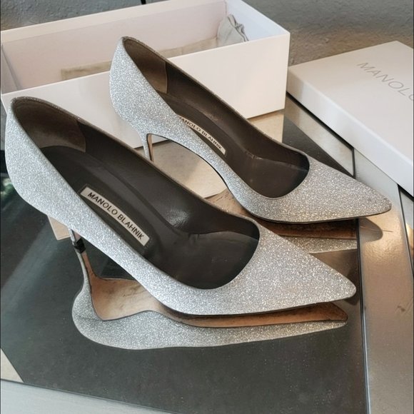 Manolo Blahnik size 38.5 Silver Glitter - Picture 11 of 13
